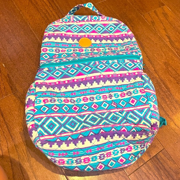 Lilly Reese Teal Pink Striped Back Pack Bookbag Purse - Picture 1 of 9